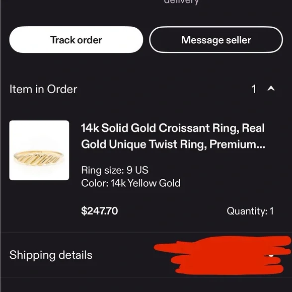 Solid 14K Yellow Gold Croissant Ring - 9 - Picture 6 of 6